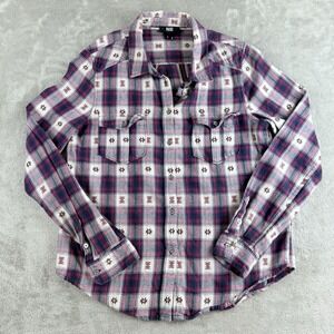Paige Shirt Womens Medium White Pink Black Plaid Aztec Flannel Long Sleeve‎